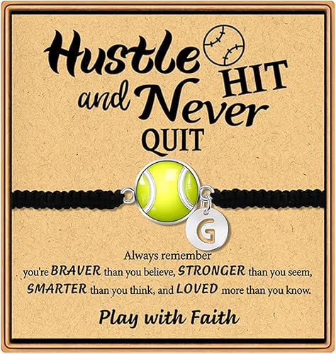 GIFT4U Pulseras de sóftbol para niñas Pulseras iniciales chapadas en oro blanco de 14 quilates Regalos de sóftbol Regalos de sóftbol para niñas