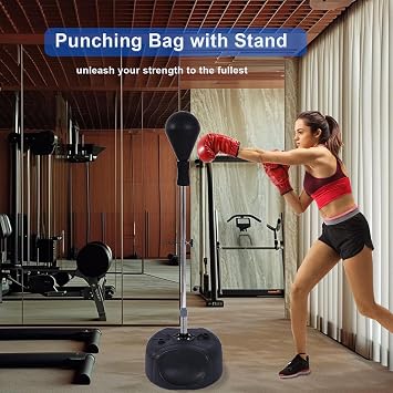 Stiatu Punching Bag with Stand, Heavy Boxing Bag Height Adjustable Reflex Bar and Speed Punching Bag for Adults & Youth, Home Gym Training Equipment for MMA Fitness Stress Relief