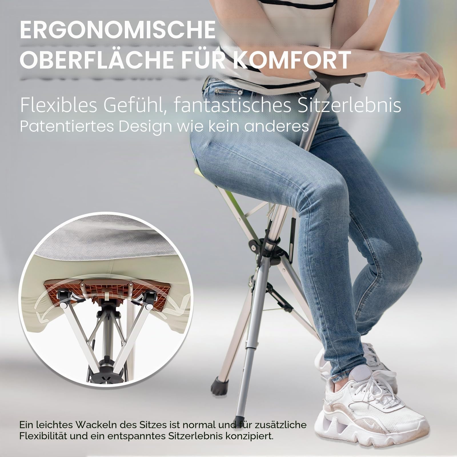 STEP2GOLD TA-Da Chair - Gehstock mit Sitz, ultraleichter Aluminiumrahmen & robuster Klapphocker (bis zu 110 kg), zusammenklappbares Design, ideal für Reisen & Sightseeing