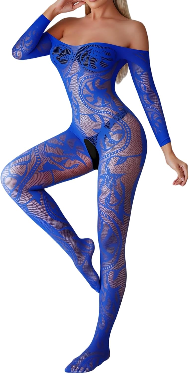 Women's Fishnet Bodysuit One Piece Mesh Body Stockings Fishnet Lingerie Rave Outfits For Women