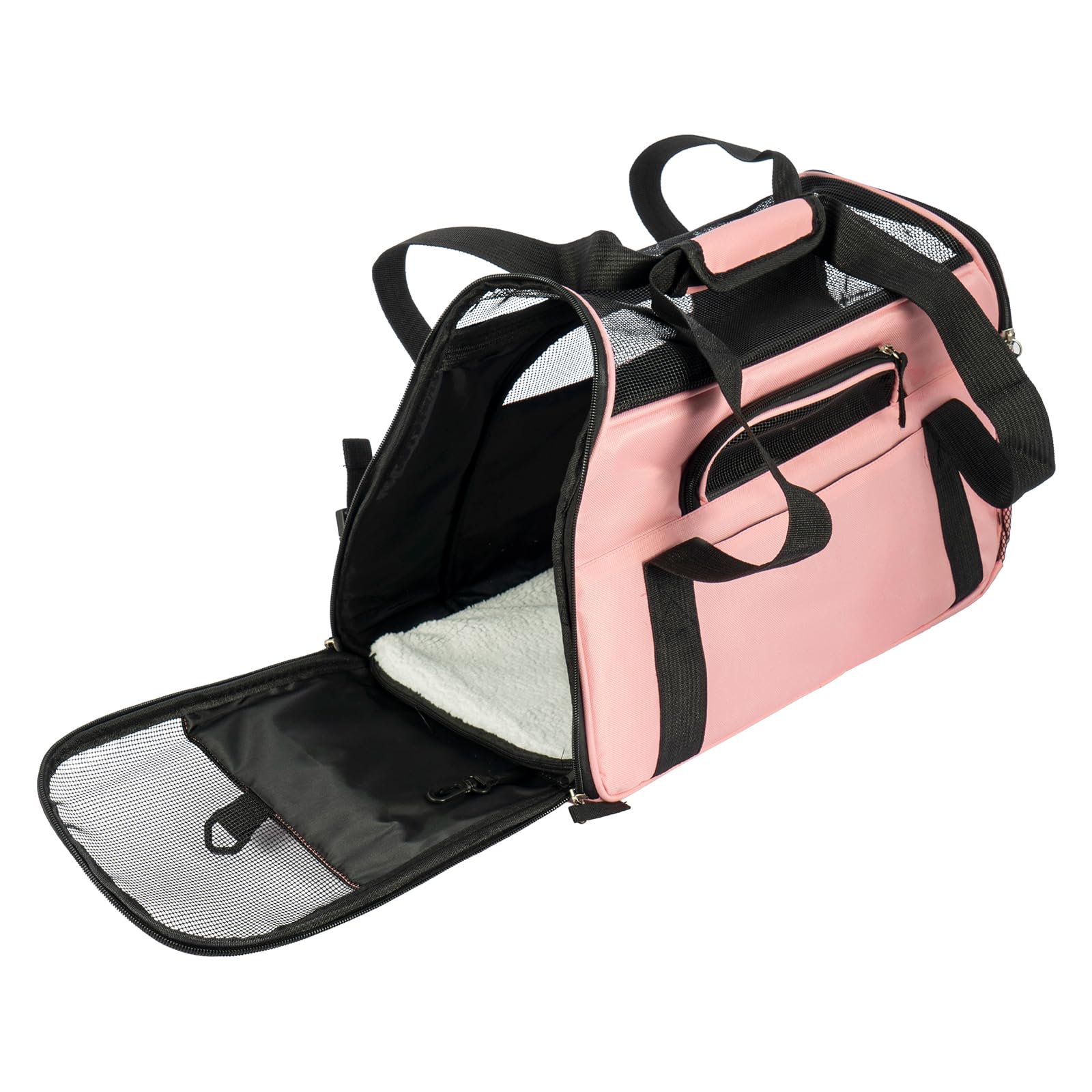 LN COZY CORNER Pet Carrier Bag, Soft Sided Foldable Cat & Dog Carrier with Breathable Mesh, 4 Storage Pockets & Removable Pad, Airline Approved Travel Carrier for Small Pets, Vet Visits (Pink, S)