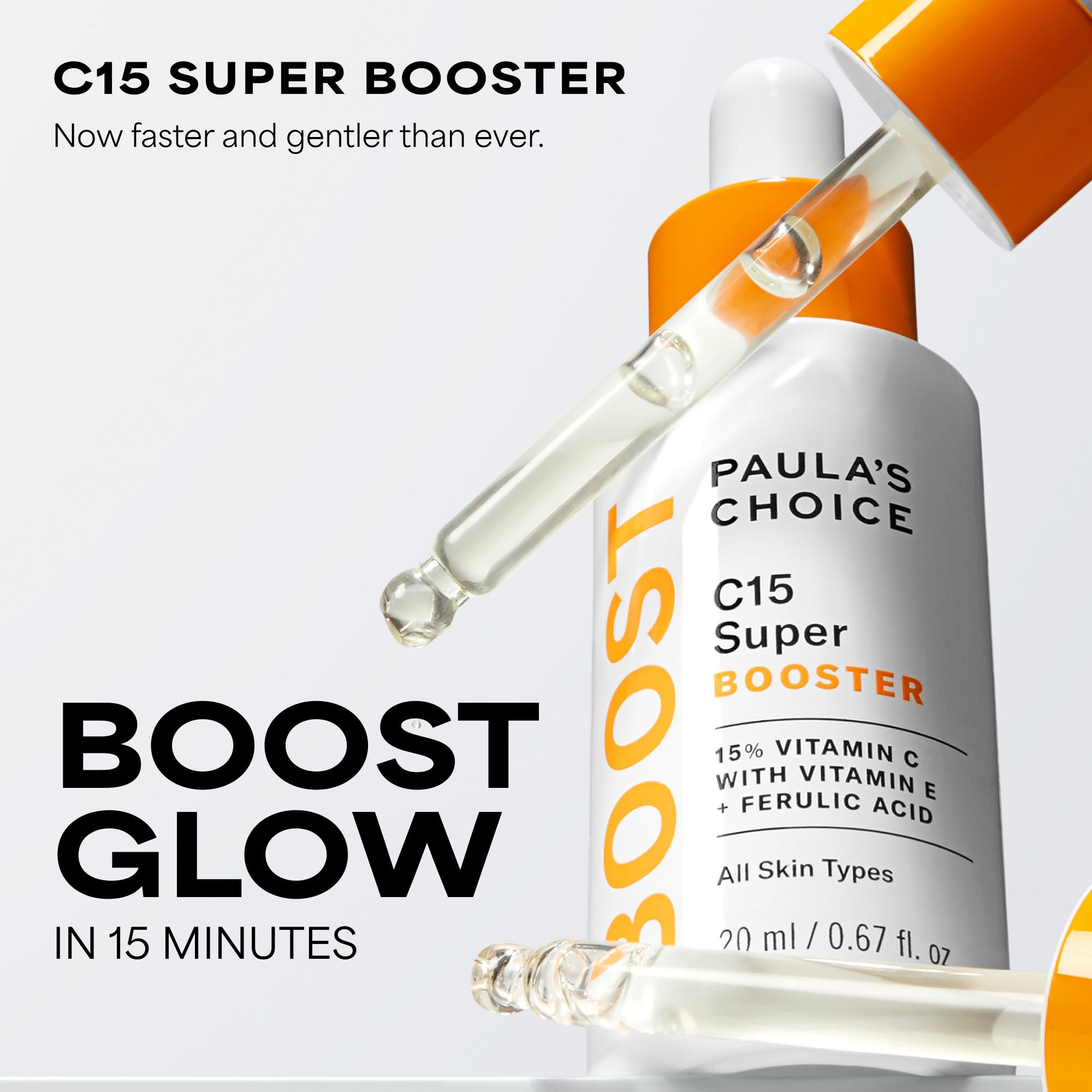 Paula's Choice C15 Witamina C Super BOOSTER - Serum przeciwstarzeniowe z 15% witaminą C - odciska brązowe plamy dla nudnej skóry - z kwasem ferolowym - Wszystkie rodzaje skóry - 20 ml