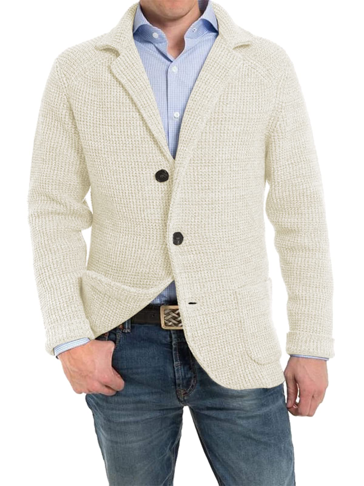Aoysky Men's Shawl Collar Cardigan Sweater Button Down Knitwear with Pockets