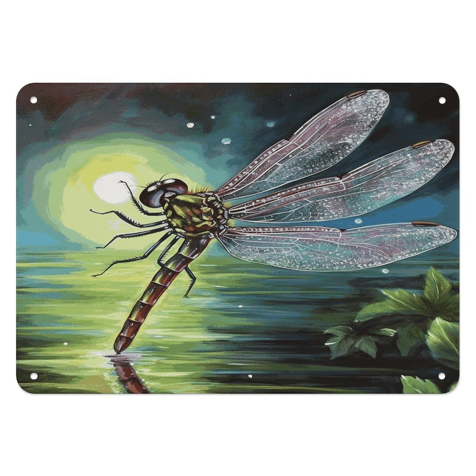 Fodpand Style Dragonfly Painting Retro Vintage Metal Tin Sign,Wall Art Decor Garden Plaque Poster For Bedrooms Yard Bars Pubs Patios Porches 7.9X5.5 Inch