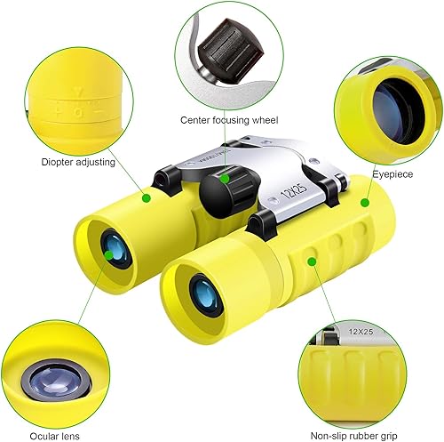 Miniatura 3 de Binoculares para niños, binoculares compactos de alta resolución a prueba de golpes, 12 x 25 pulgadas, óptica real, pequeños prismáticos ligeros