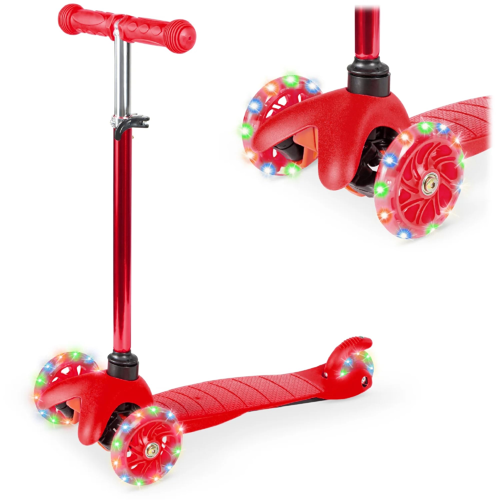 Kids Mini Kick Scooter Toy Height Adjustable T-Bar, Foot Break - Red