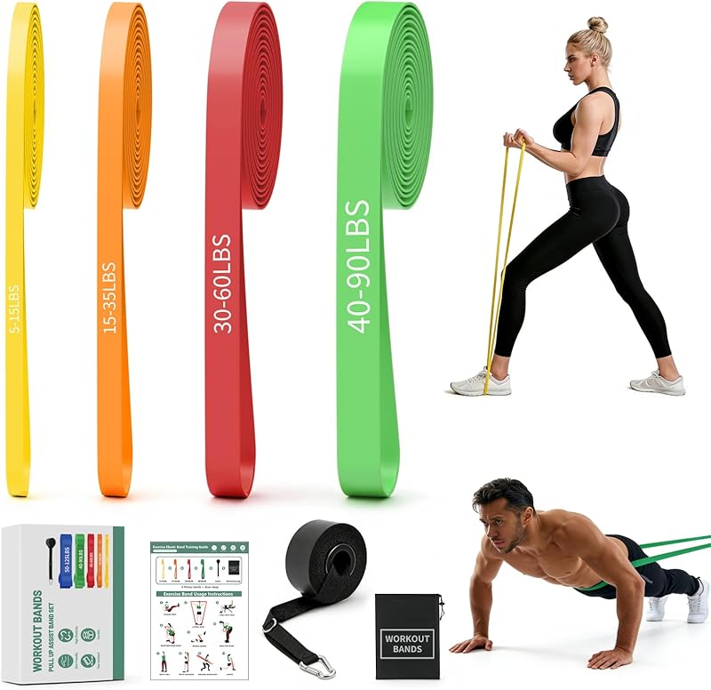 Lot de 5 Bandes de résistance avec ancrage de Porte, Bande de Gymnastique pour Hommes et Femmes, Ban