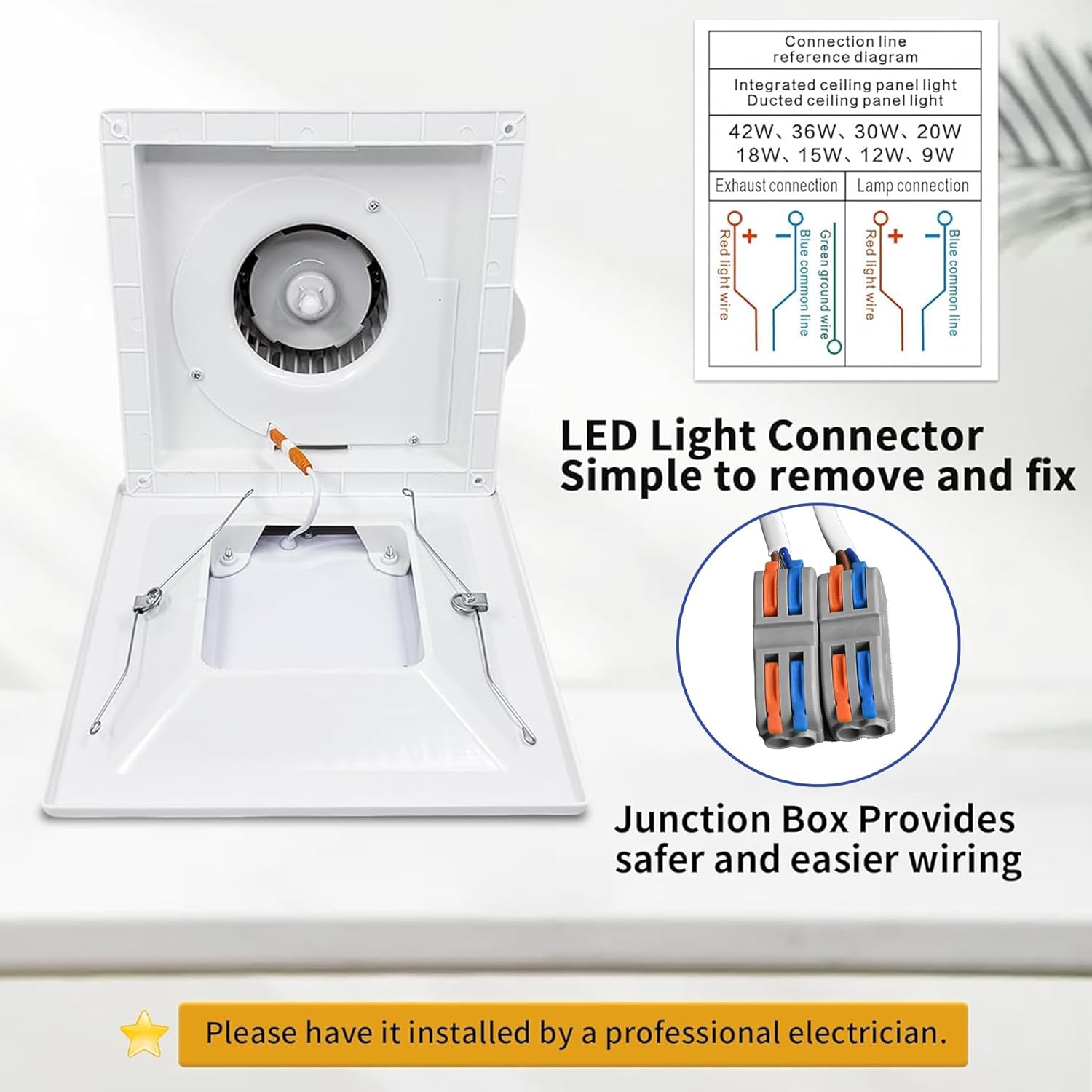 10" Ultra Quiet Bathroom Exhaust Fan with LED Light, Ceiling Mount, 1.0 Sones 110 CFM, 4" Duct, 8x8 Mount.