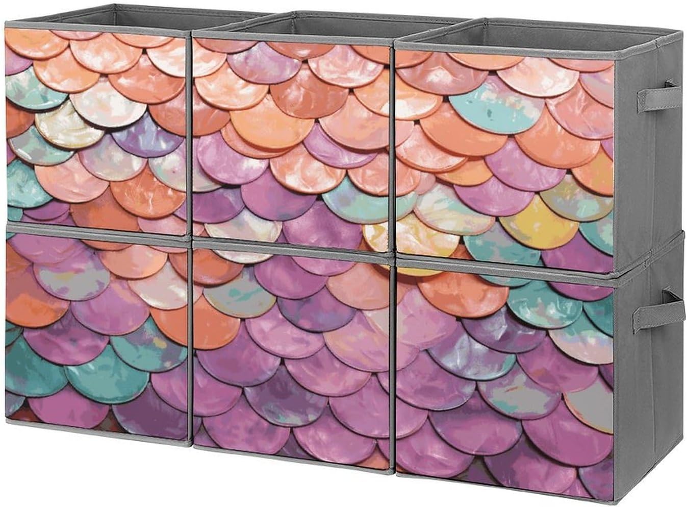Mermaid Scales Background Storage Cubes Set of 6 Storage Bins with Handles Collapsible Storage Basket Fabric Storage Box for Shelves Large Closet Shelf Organizer for Organization 11 Inch