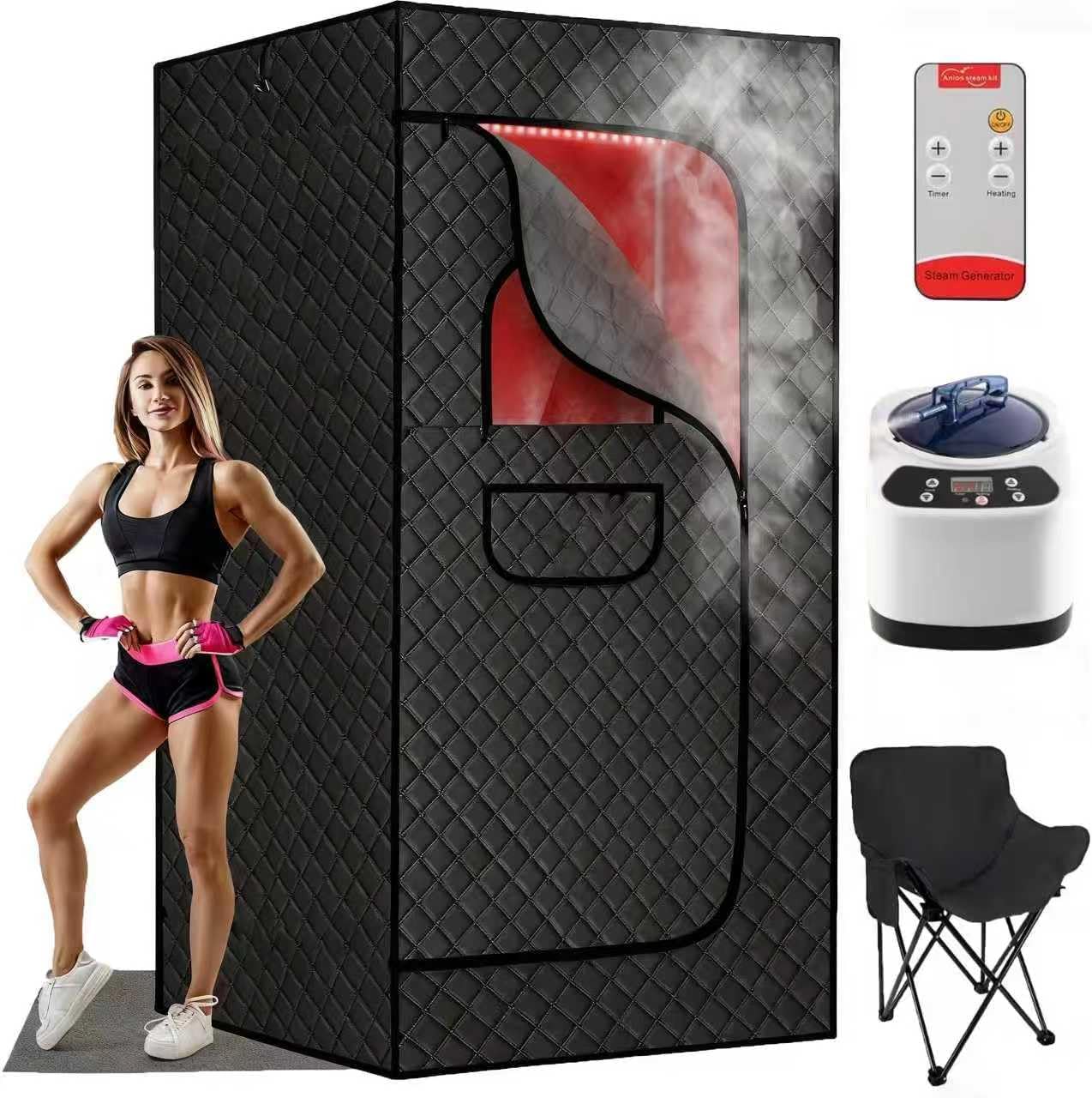 Portable Red Light Sauna Tent for Home with 3L Steamer - Max 140â Full Body Steam Sauna with Remote Control, 9 Levels 7-Min Quick Heat Folding Chair, Indoor Outdoor Use 5.9 * 2.92 * 2.95 ft
