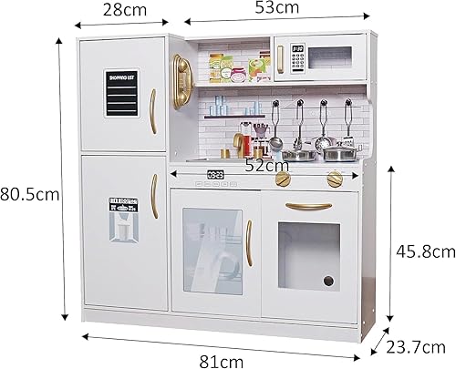 Miniatura 3 de Juego de cocina para niños, cocina de madera con pizarra, microondas, lavavajillas, fregadero, accesorios de utensilios de cocina, cocina de juego