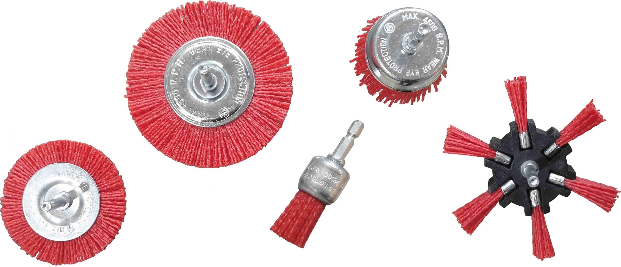 Hilka 51970500 5 pce Nylon Filament Abrasive Brush Set, Red