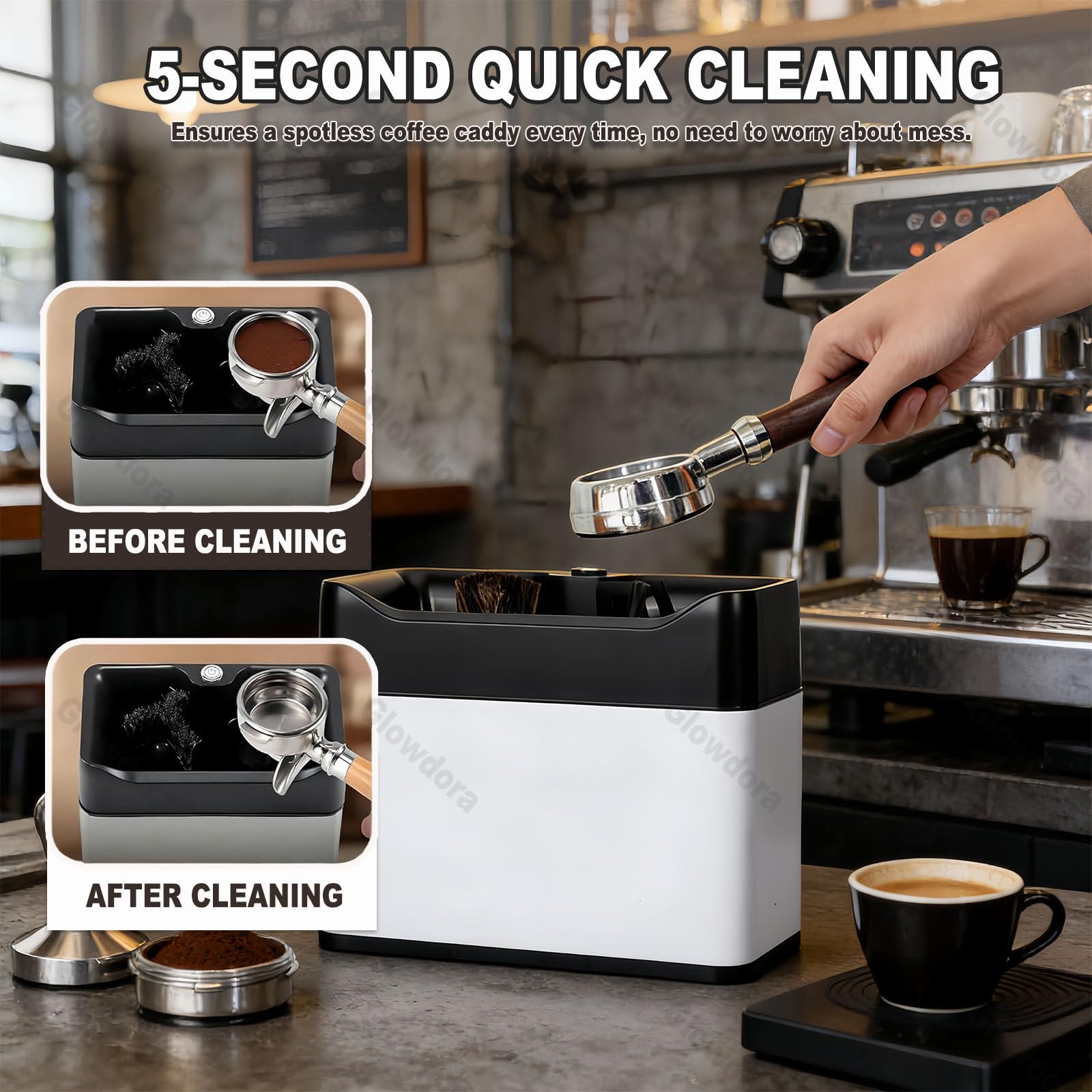 Limpiador De Portafiltros Eléctrico, Limpiador Automático De Posos De Café con 2 Raspadores Y 2 Cabezal De Cepillo Black