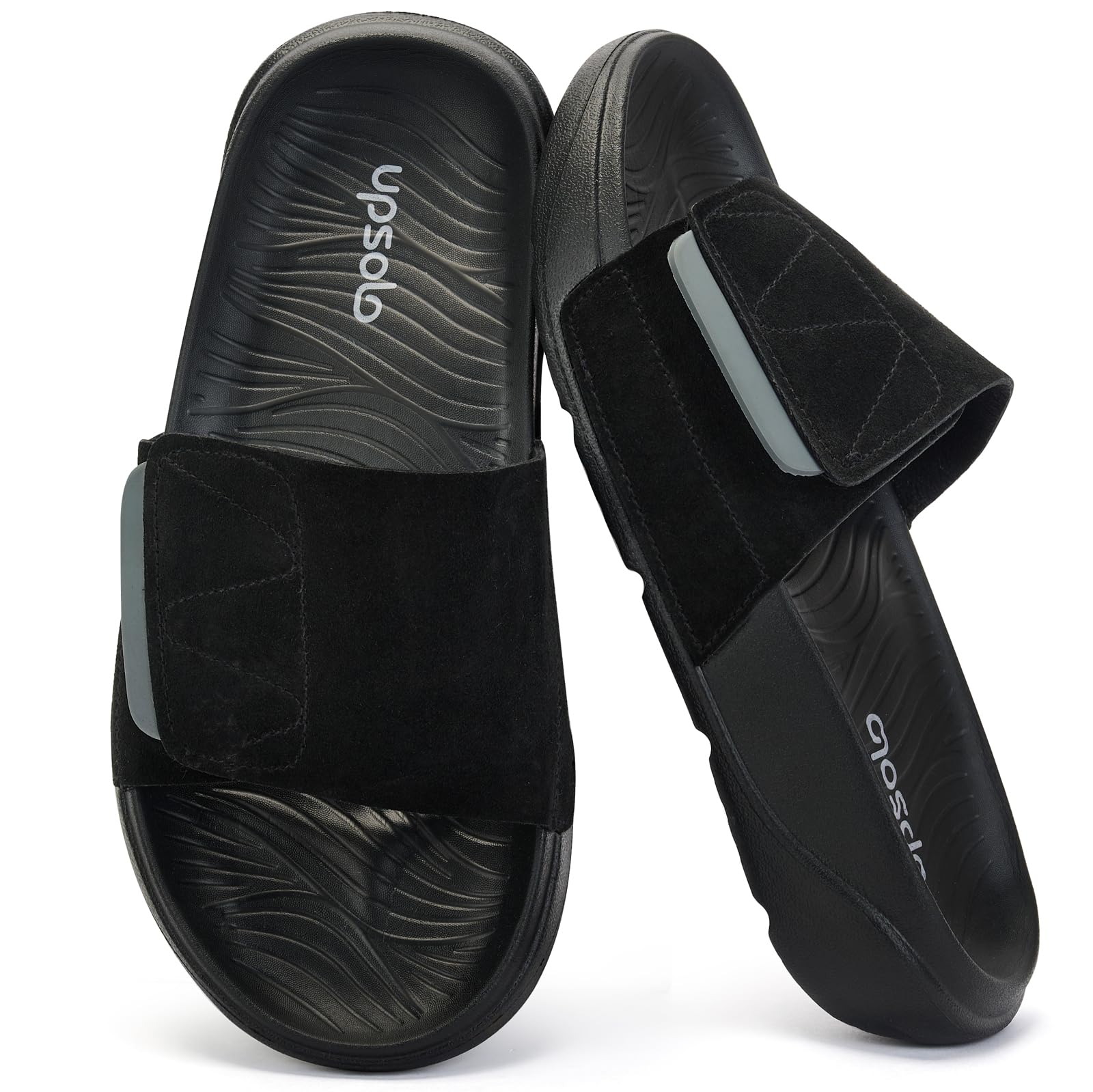 UPSOLO Men's Recovery Sandals with Arch Support, Adjustable Velcro Straps Wide Size, Open Toe Indoor Outdoor Sandals for Men