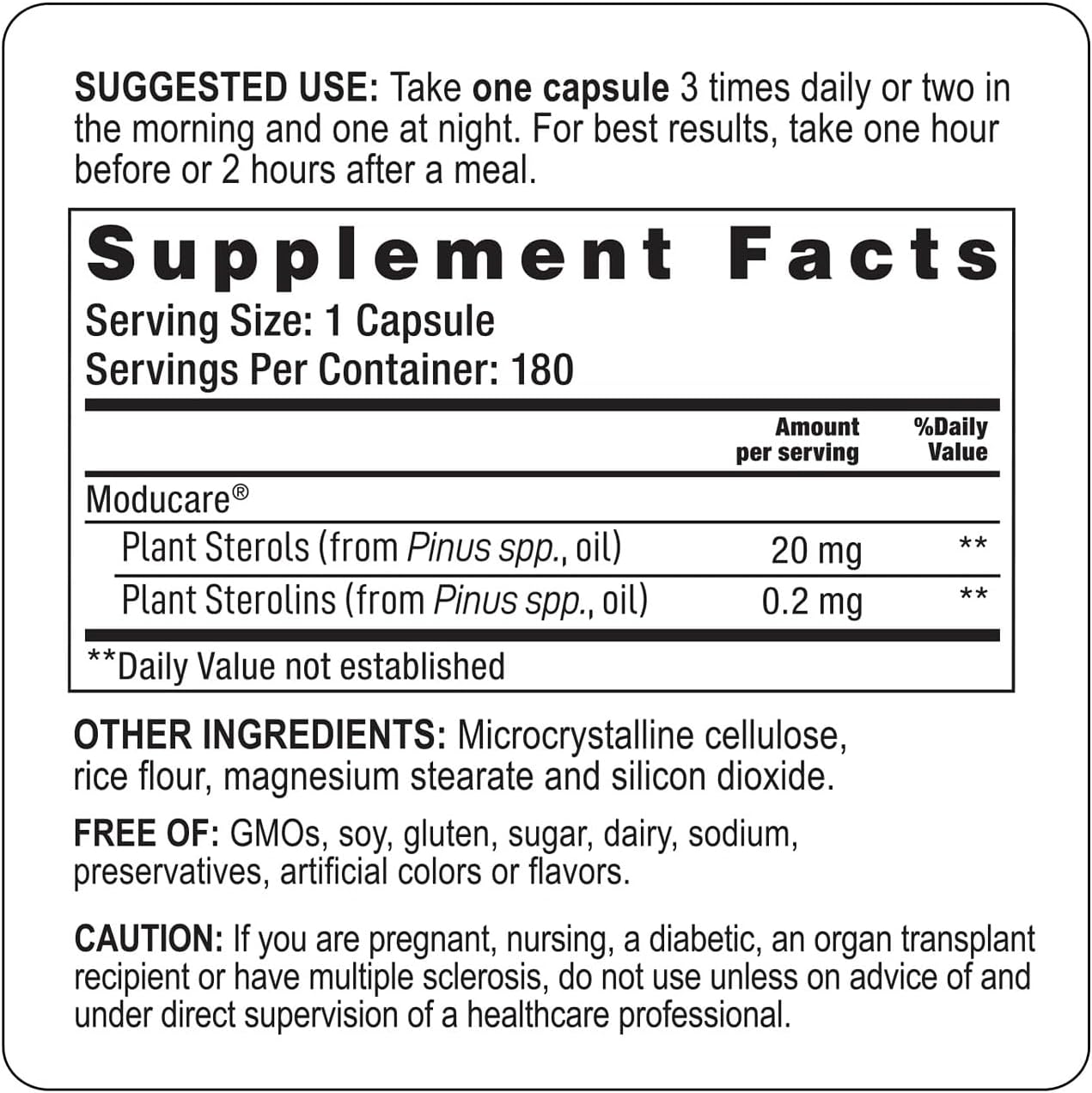 Moducare Daily Immune Support, Plant Sterol Dietary Supplement, 180 vegetarian capsules