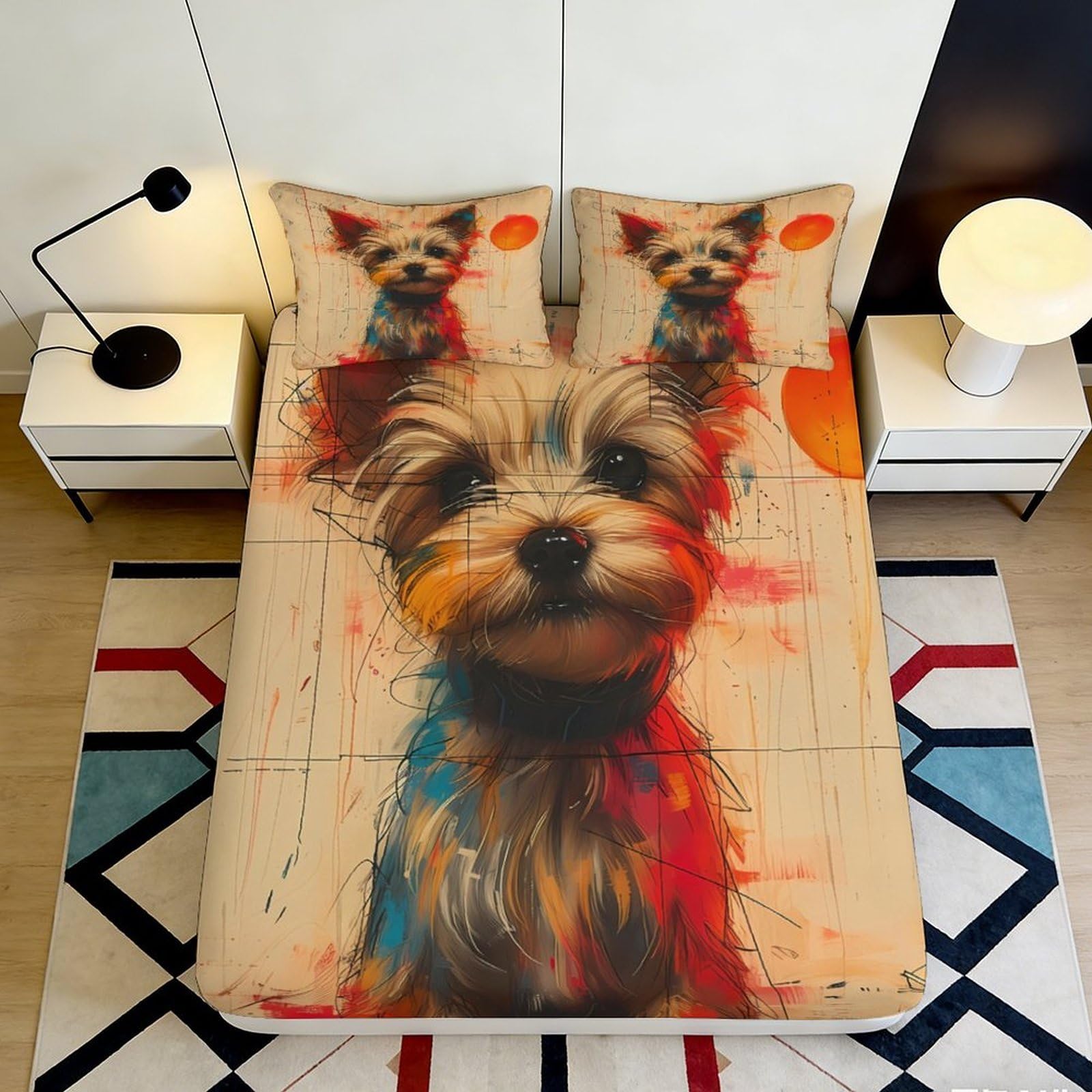 Jqzkxnhpbr Style-3 3D Printed Yorkshire Terrier Dog Fitted Sheet Microfiber Soft Washable Artistic Bed Cover For Bedroom Guestroom Decor 90X200x25cm