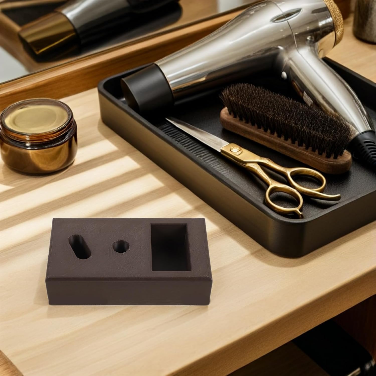 Shaver Blade Storage Case: Hair Clipper Container - Barbershop Accessories Organizer Box - Portable Clipper Box - Grooming Supplies for Salon Brown