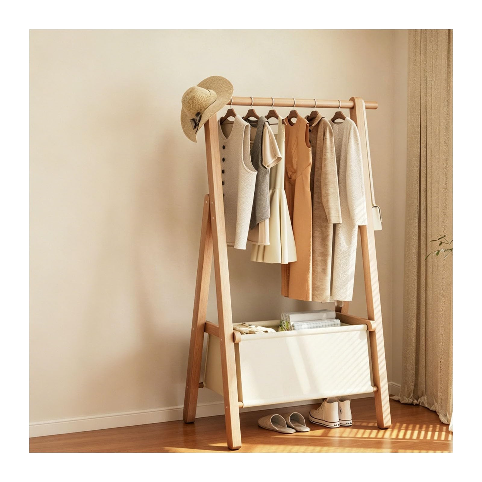 SXDHOCDZ Solid Wood Clothes Hanger with Storage Rack, Suitable for Small Bedrooms(B,66 * 45 * 168cm)