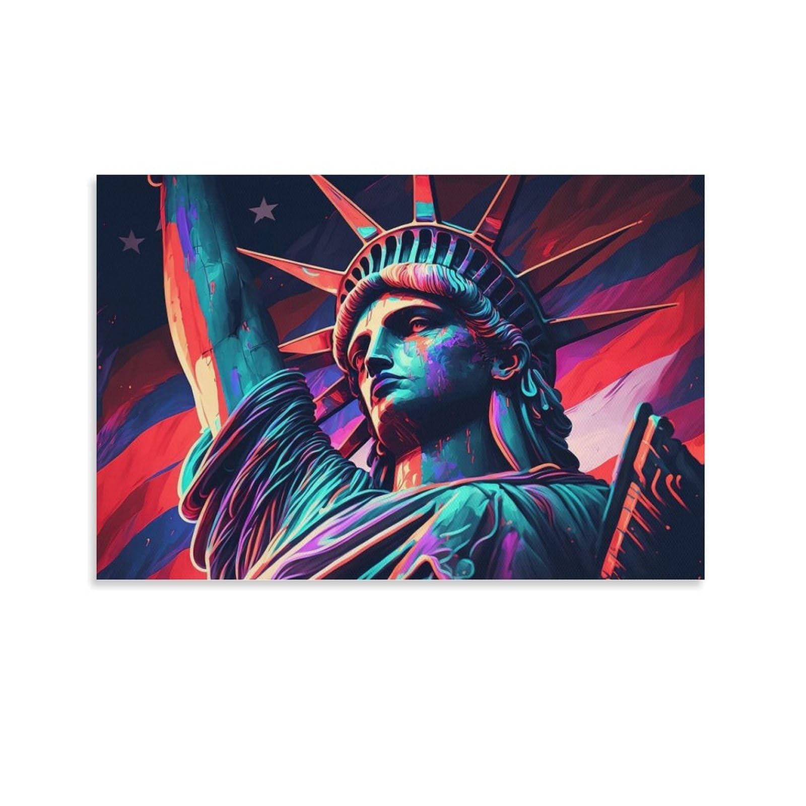 CPLVKWRQJ Bright Magical Colorful Individual Neon Statue of Liberty Art Wall Art Decor - Kitchen Canvas Wall Decor Removable Multi-Purpose Focal Point 20x30inch(50x75cm)