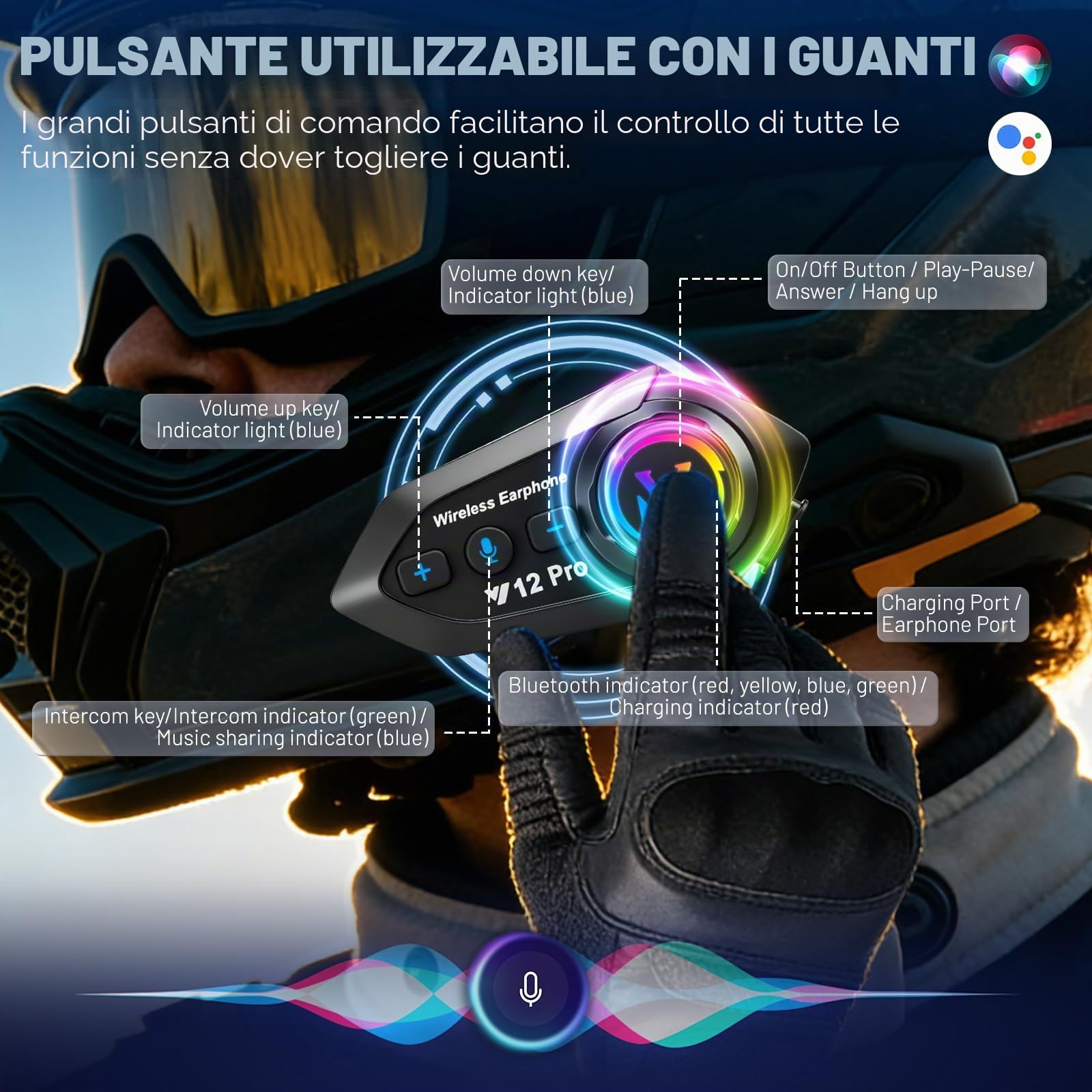 Intercom Moto Duo per 2 caschi, Bluetooth 5.4 con condivisione musicale, sistema di comunicazione da 500 m per 2 motociclisti, IP56 impermeabile - compatibile con tutti i caschi (confezione da