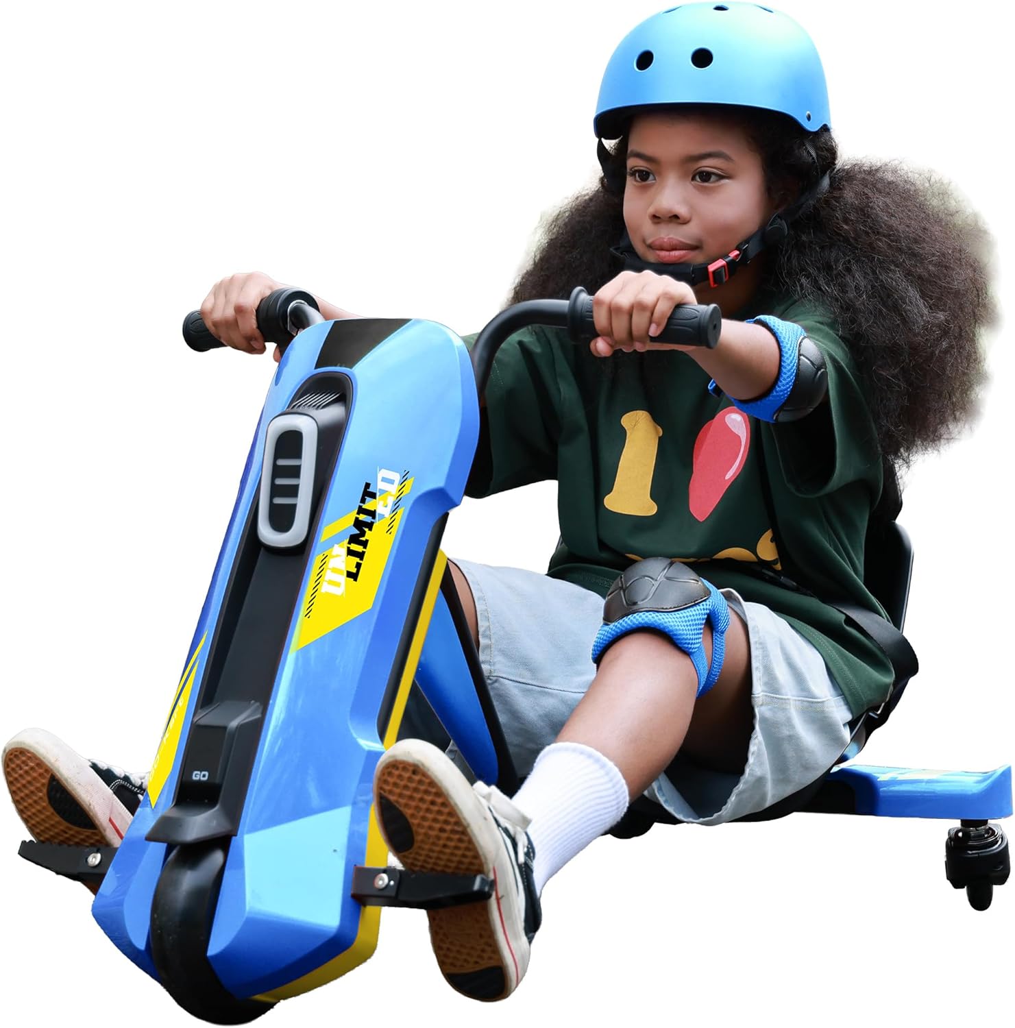 Electric Go Kart for Kids Ages 6-12- 12V Drifting Go Cart Shift - 360° Spin, Twist Grip, Stepless Speed, Max 5 MPH, 3 Adjustable Seat, Music, Drift Kart for Rider up to 132 lbs, Blue/12V