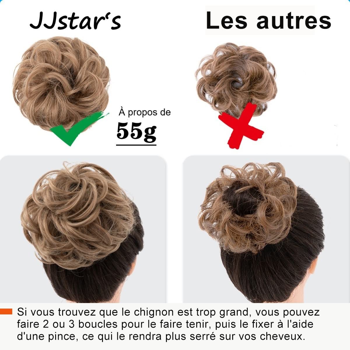 JJstar Dutt-Haarteil Lockig Kastanienbraun – Echthaar-Optik, Elastisch, Für Frauen & Mädchen