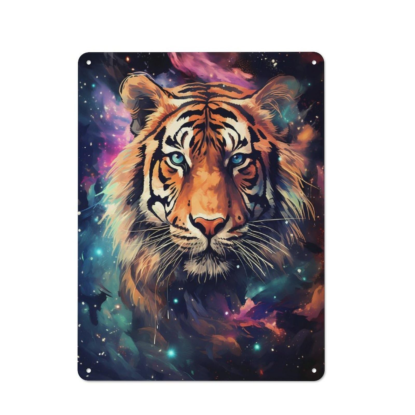 Junmoney Cosmic Starry Tiger Rustic Metal Sign 40X30cm For Hallway Wall, For Collectors Of Rustic Metal Wall Decor