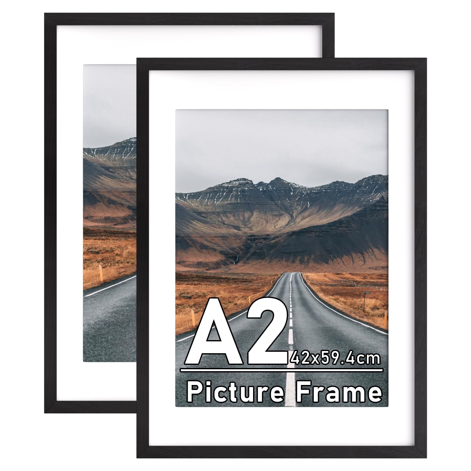 Zueyunstoo 2 Pack A2 Picture Frames with A3 Mount, Black A2 Poster Frame, 42x59.4cm Photo Frames with Safe Perspex Front, Wall Mounting