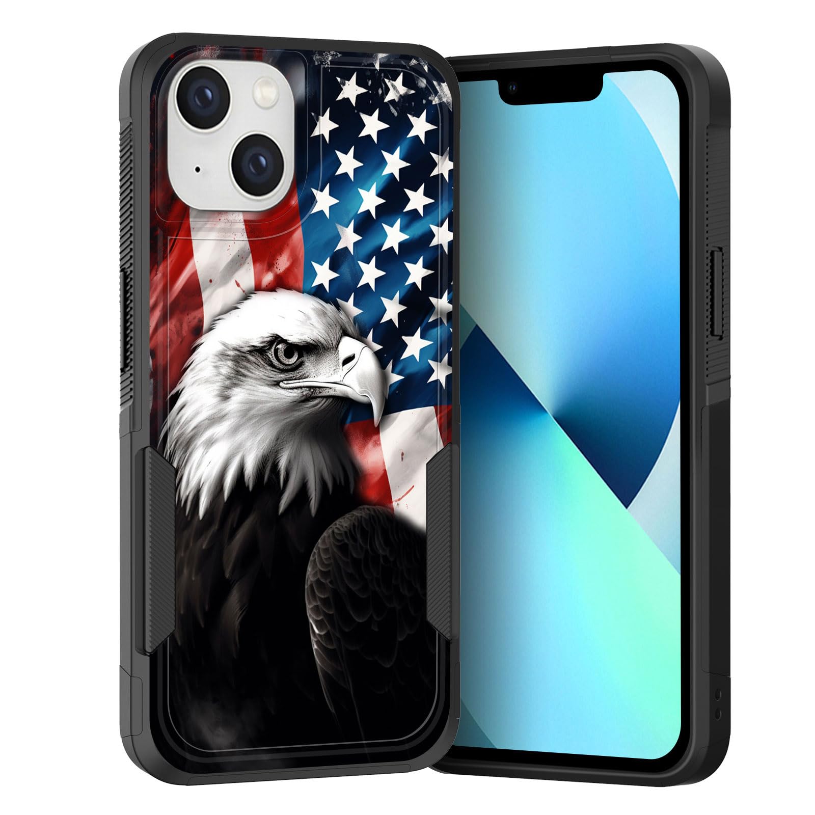 KJFHDJFDH for iPhone 15 Plus Case,Dual Layer Hybrid Heavy Duty Rugged Shockproof Hard PC +Soft Silicone Protective Case for iPhone 15 Plus 6.71 inch 2023,American Flag Bald Eagle