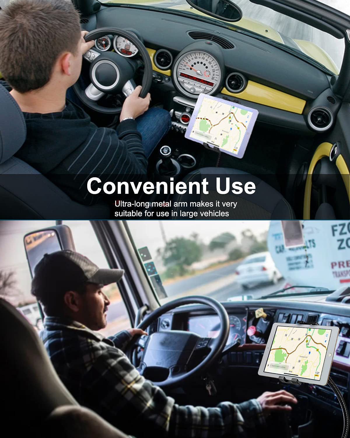 Tablet Halterung Auto Sitzschiene für 4,7-13 Zoll iPad, LKW/PKW Verstellbar Schwanenhals Tablethalterungen Auto für iPad Pro/Air/Mini, Smartphone, Handy, Galaxy Tab, Fire HD, iPhone