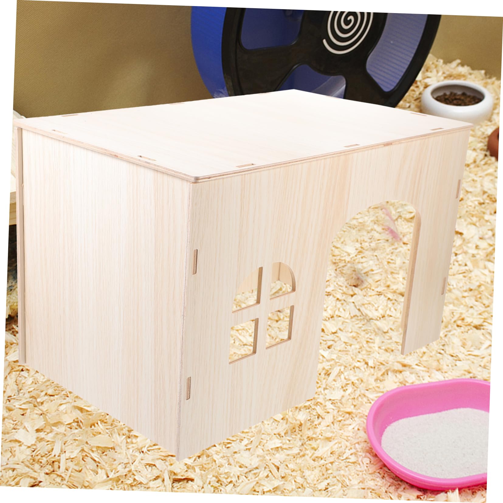 POPETPOP Casa de Madera Beige para Hámster y Conejos, Nido Refugio Resistente para Pequeños Roedores, Refugio Cómodo y Seguro para Mascotas Pequeñas