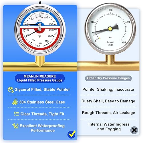 Miniatura 5 de MEANLIN MEASURE Manómetro térmico de acero inoxidable de 0-160 psi, 30-250  14 pulgadas, NPT de 2.5 pulgadas, con esfera de cara de 2.5 pulgadas,