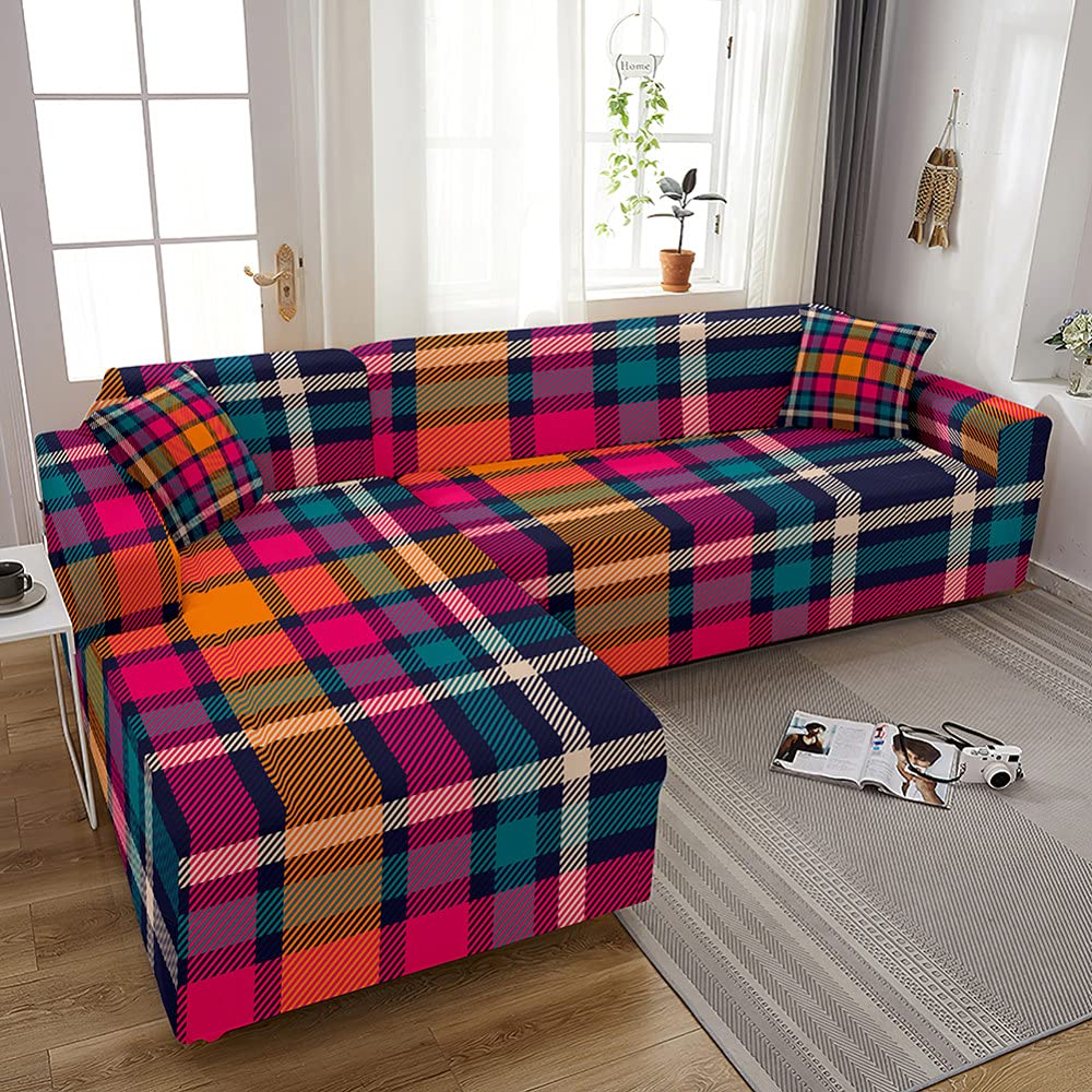 Housse de canapé marbre 2 places extensible géométrique pour salon en L