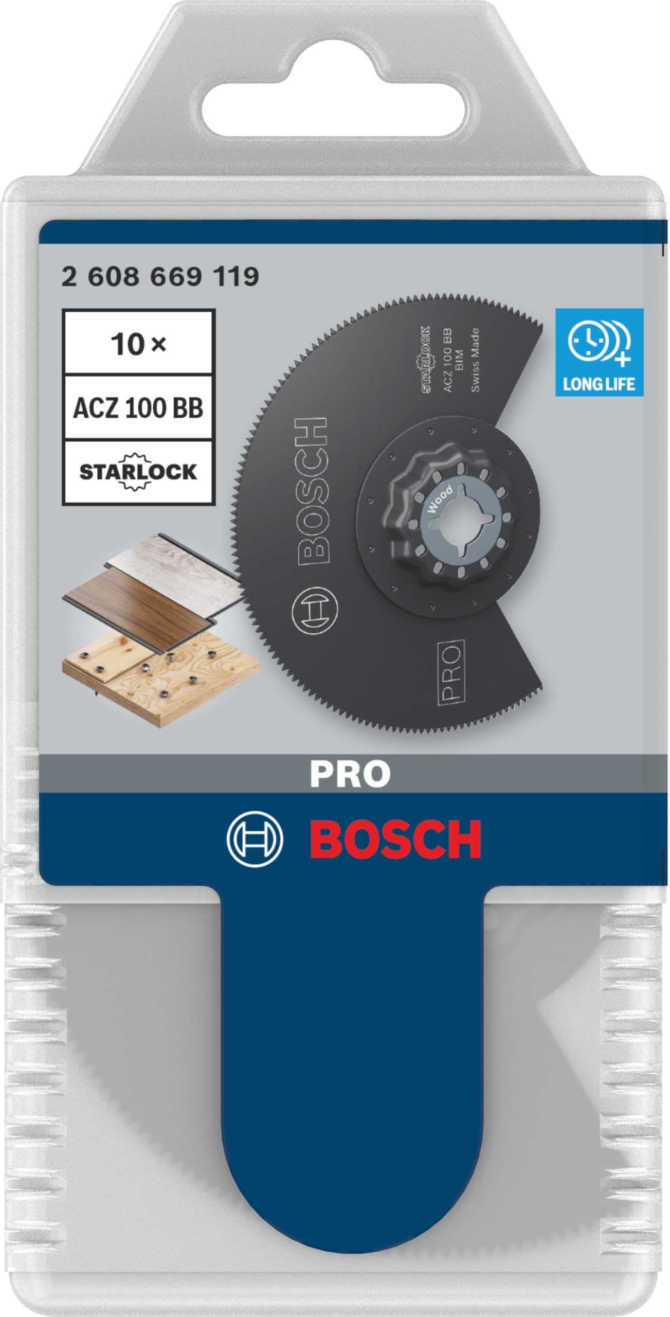 Bosch 10x Hoja multiherramienta PRO Multi Material ACZ 100 BB (para Vinilo laminado sólido, PVC, Madera con clavos, Ø 100 mm, Professional Accesorios Multiherramienta)