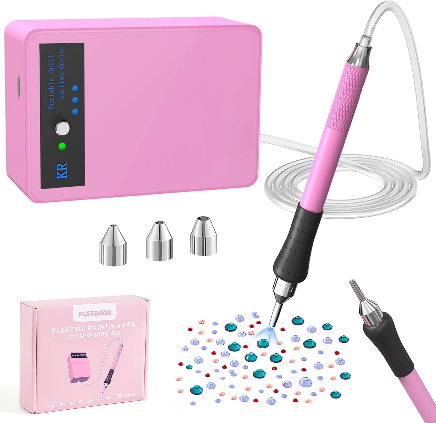 8PCS Electric Diamond Art Painting Pen Tool Set, Cordless Diamond Art Pens USB Rechargeable, Vacuum Diamond Art Kit with 4 Pen Tips for Diamond Beads 2.5mm-6.5mm, Valentine's Day Gift