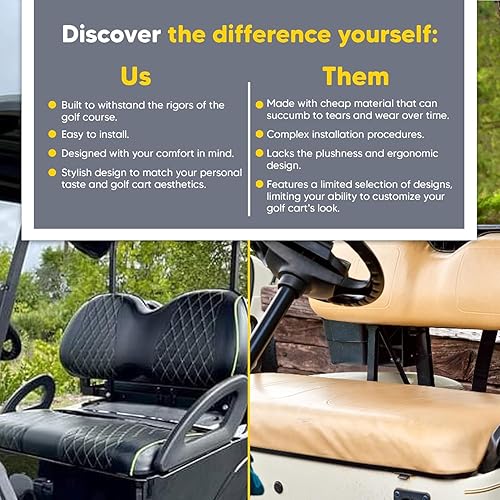 Miniatura 5 de Club CAR Precedent - Fundas de asiento delantero y trasero para carrito de golf, costuras de diamante (costuras negrasverde)