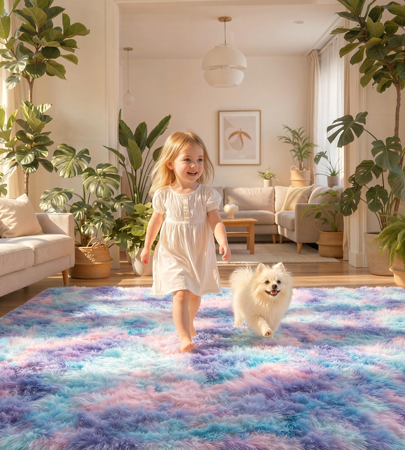 ROHATIM Hochflor Teppich Wohnzimmer Super weich Shaggy Teppich Flauschiger,Soft Area Rug Schlafzimmer Teppiche Super weich Fluffy Kindermatte