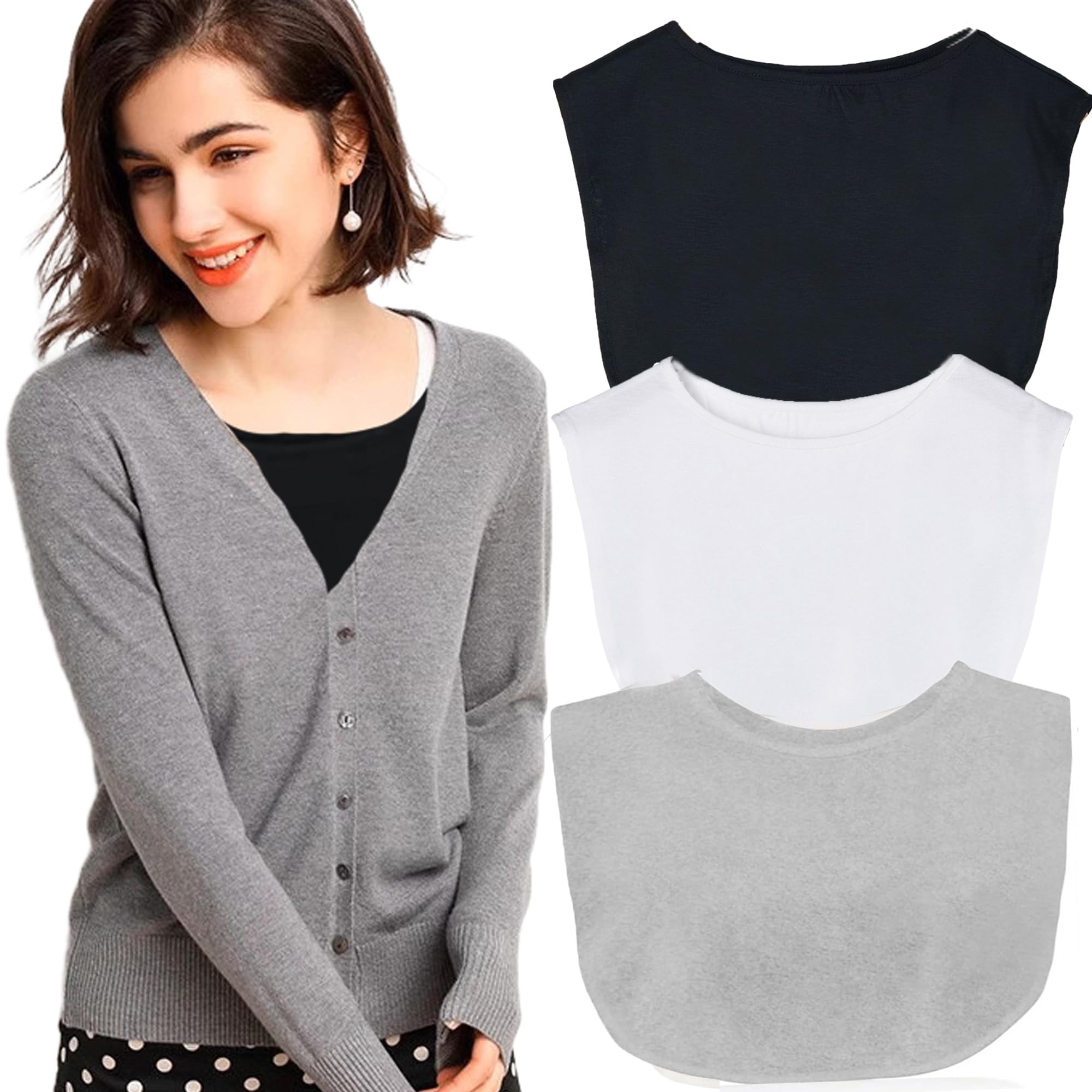 3Pcs Wearable Mock Camisole Bra Insert Overlay Modesty Panel Vest Cleavage Cover for Women Under Blouses
