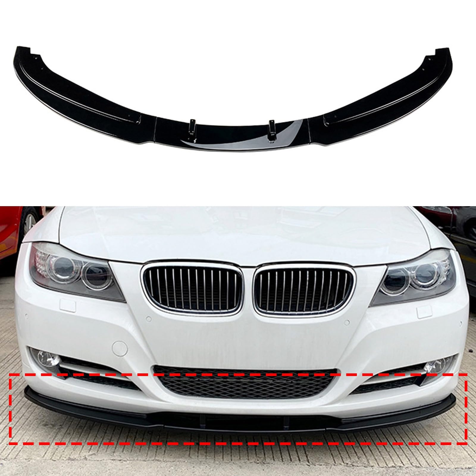 Compatible con BMW Serie 3 E90 E91 Lci Front Splitter Lip Base Modelo 2009-12 Gloss Blk