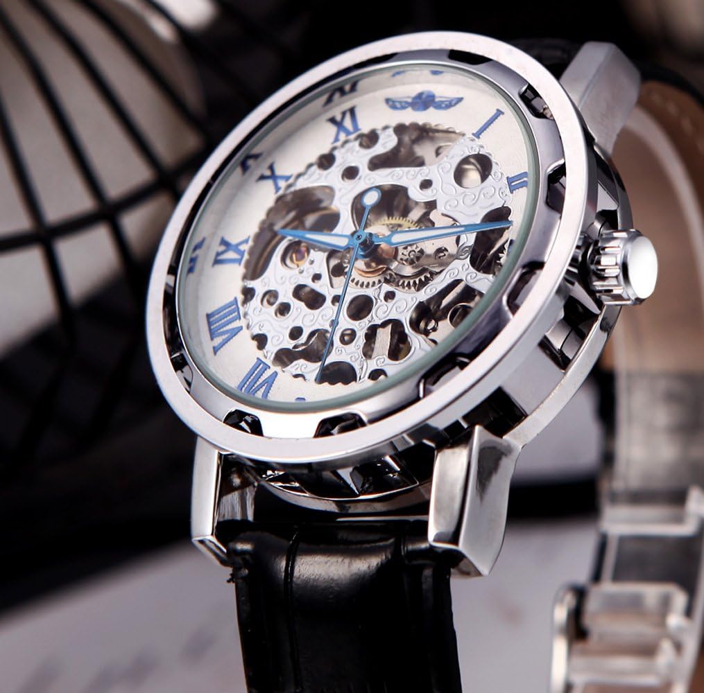 AbleGrow(TM Winner Classic Skeleton Dial Hand Winding Mechanical Sport Army Watches Men Hollow Transparent Dial Leather Band Strap Watch
