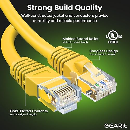 Miniatura 2 de GearIT Cable Ethernet Cat 6 Cat 6, cable de conexión Cat 6, cable Ethernet Cat6, cable de red, cable de Internet, amarillo de 15 pies (paquete de