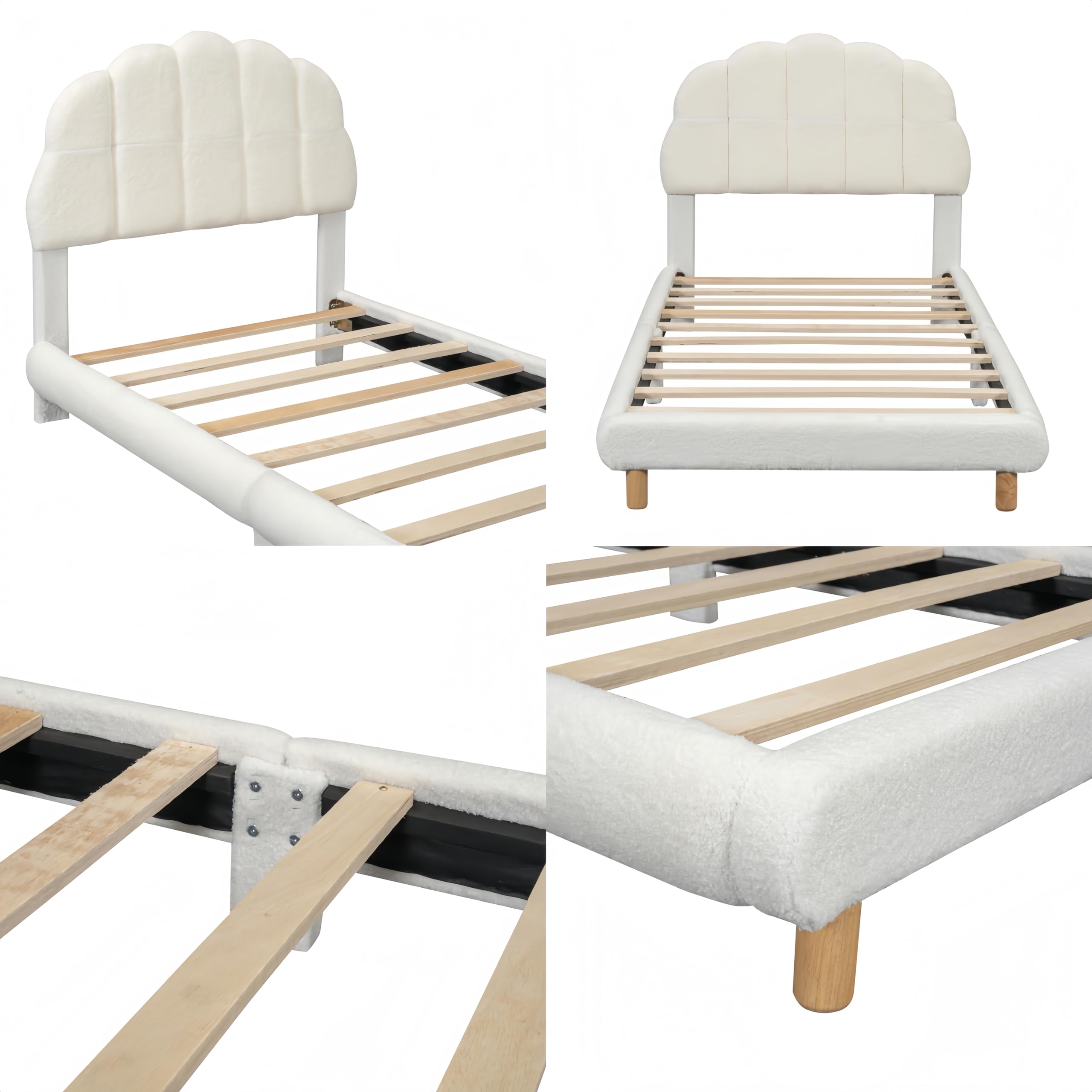 Sapgaks Letto 90x200 cm,letto singolo,letto basso,letto per bambini,peluche,testiera carina,bianco