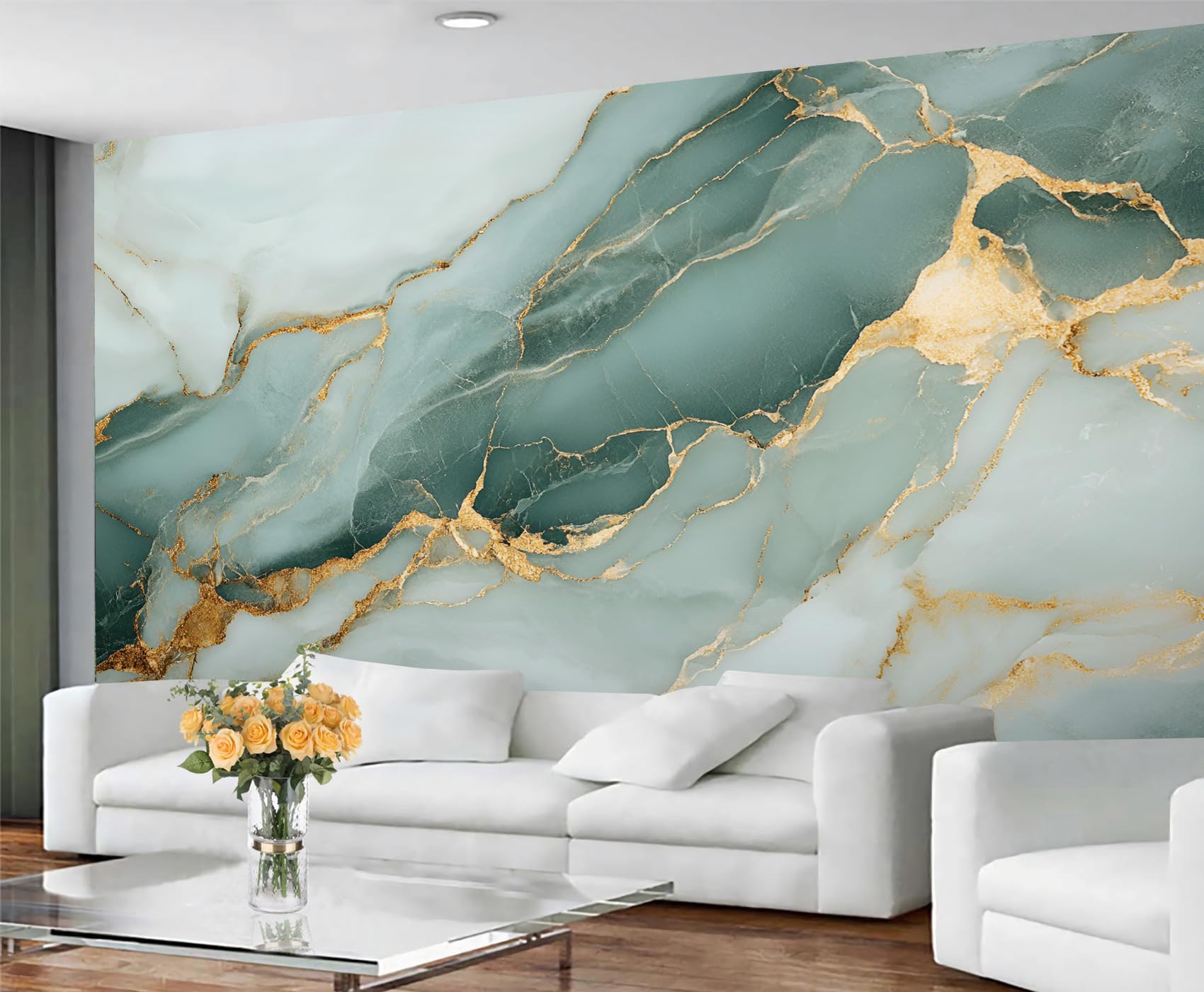 GIVLWF Wallpaper - Marble Mural & Home Decor, Gradient Green Bedroom Wallpaper, Nordic Marble Wall Paper for Living Room, Large Mural, Not Self Adhesive