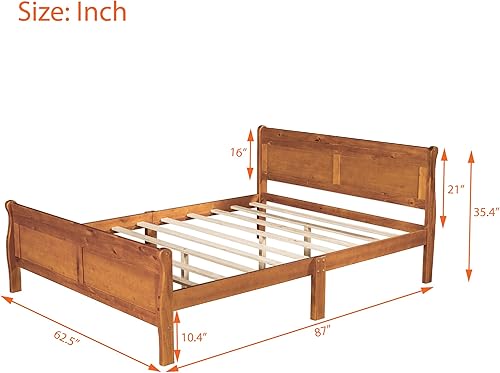 Miniatura 2 de Cama de plataforma tamaño Queen con cabecero y estribo, marco de cama de madera con listones de madera, gran soporte, cama de tamaño matrimonial con