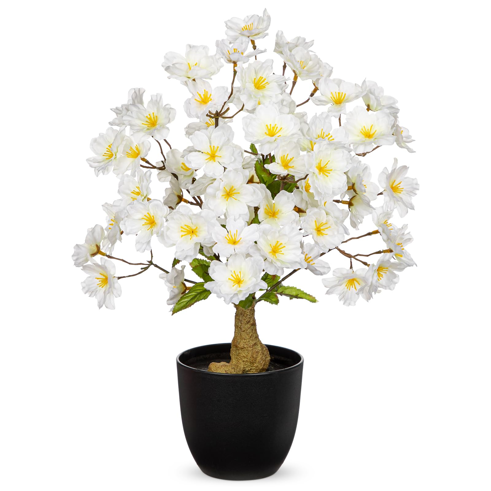 DILATATA Faux Cherry Blossom Bonsai Tree 16 inch Small Artificial Bonsai Tree for Home Decor White Apple Blossom Tree for Indoor Bookshelf Office Desk Bathroom Decor