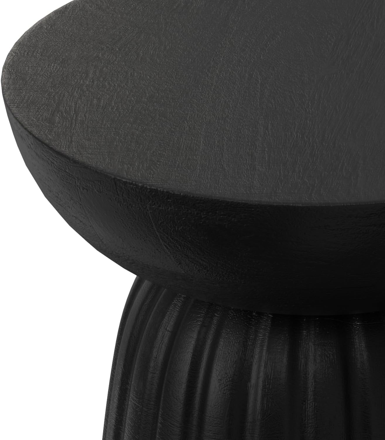 SIMPLIHOME Boyd End Table - 13 inch Wide Solid Mango Wood Round Accent Table with Stripe Carving in Black, Contemporary Small Nightstand or Lamp Stand for Living Room, Bedroom, or Office, Assembled