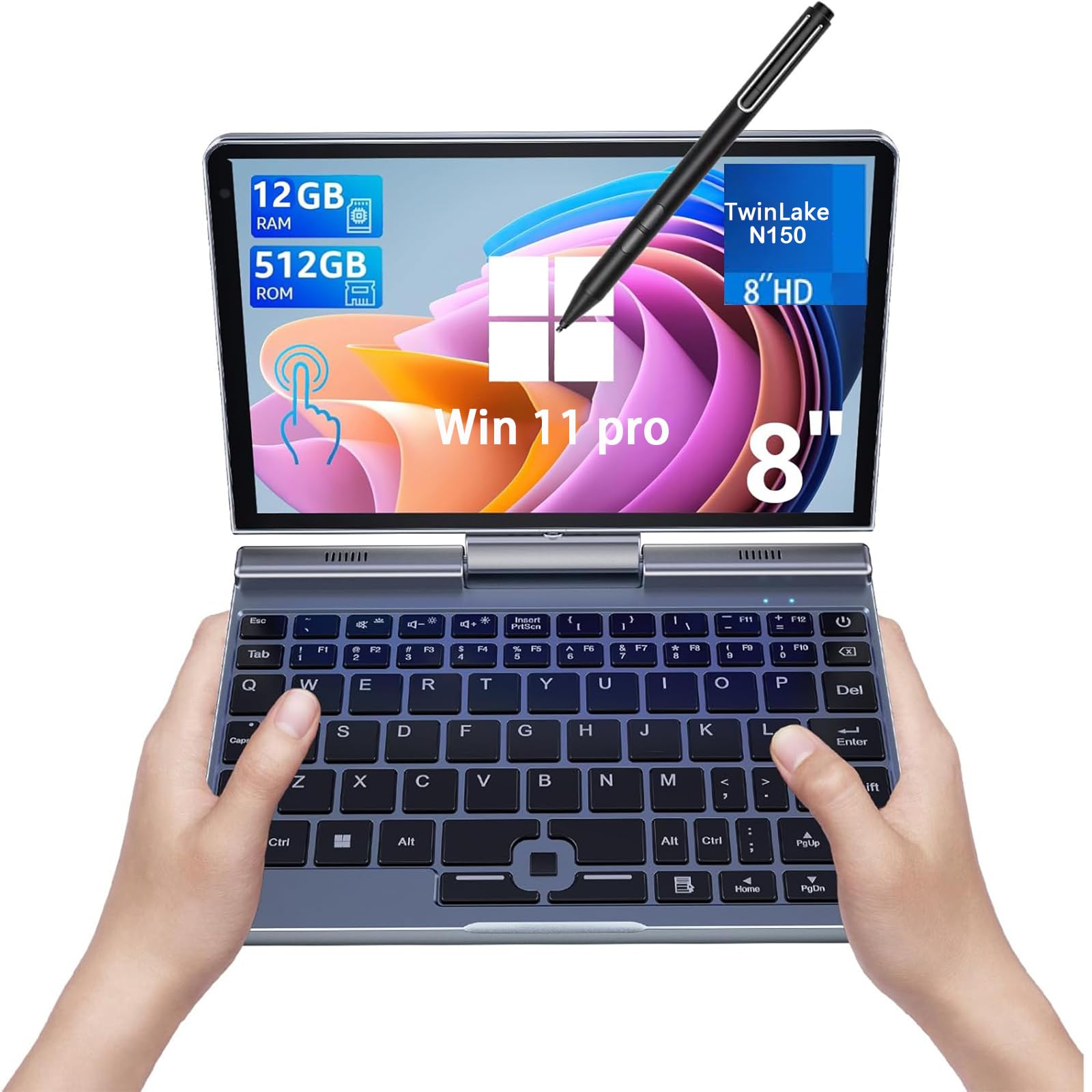 デル M.2 SSD＋2.0TB Win11 Pro i5 16GB WiFi Mini Laptop 8 inch HD Touch Screen Win11 Pro N100 4 Cores 2-in-1 PC