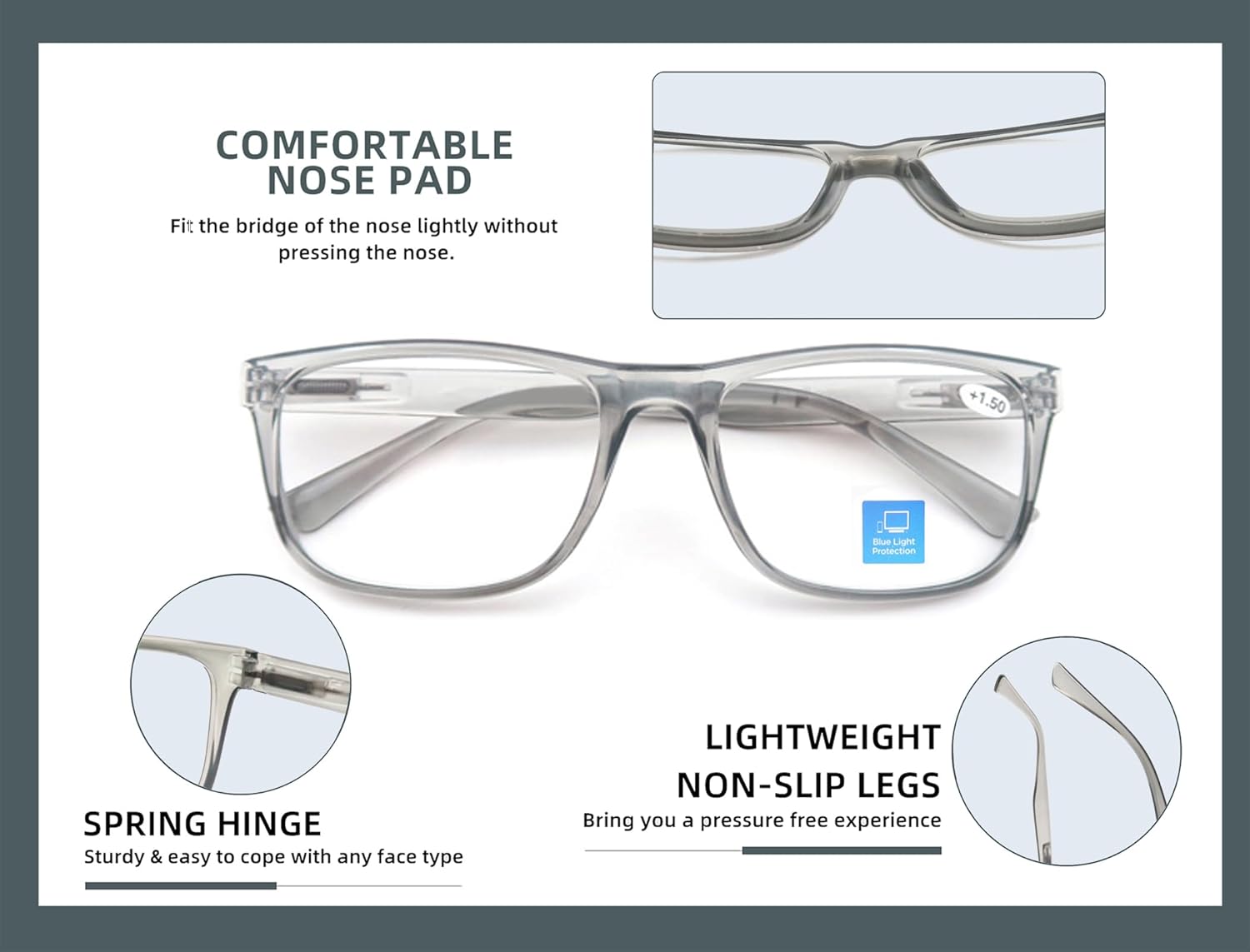 Blue Light Blocking Reading Glasses Men Large Oversized Square Readers Wide fit Cheaters for Men W/Big Head/Large Face - Image 4