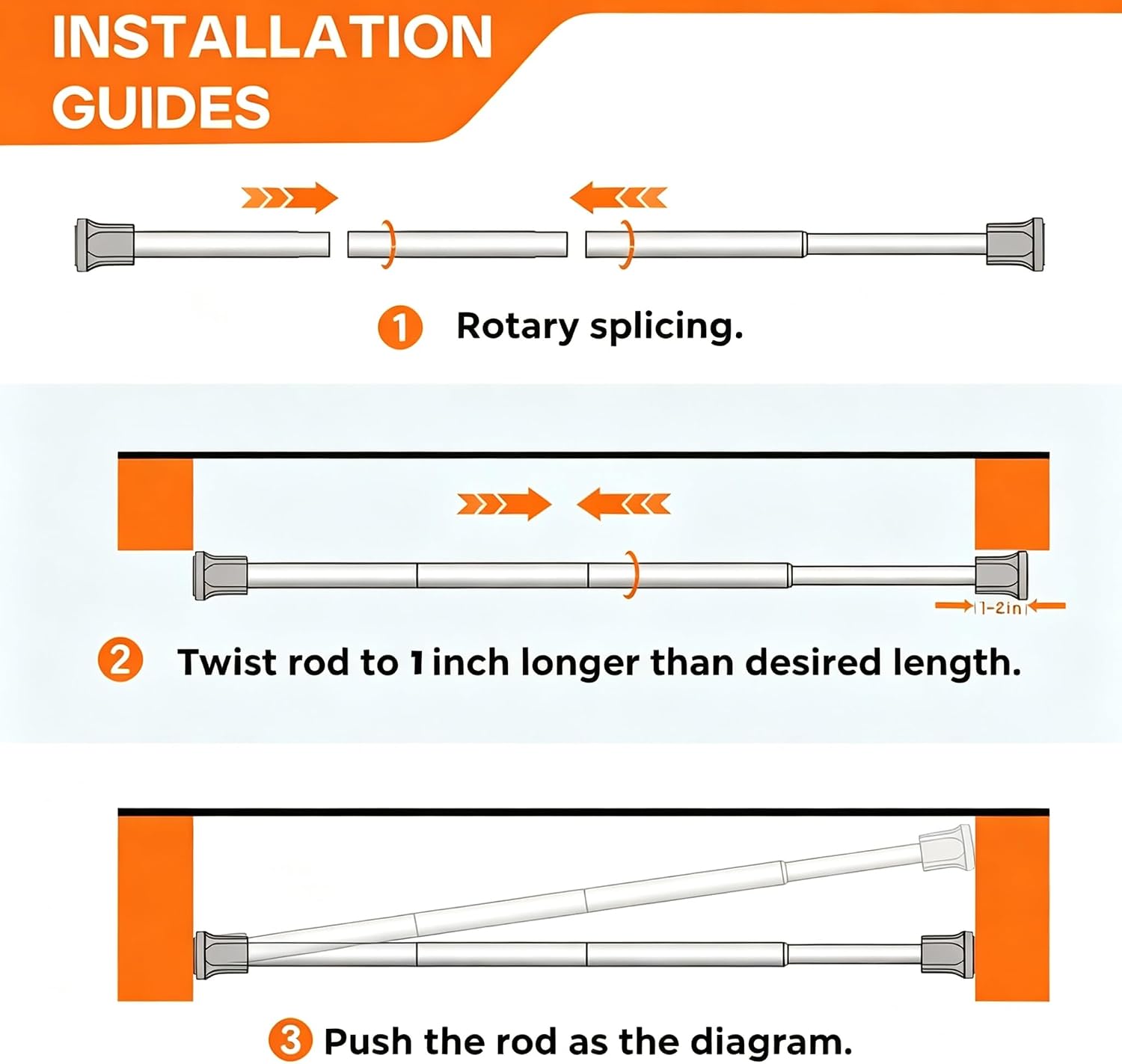 Adjustable Spring Tension Curtain Rod 28-48 inch, No Drilling, White