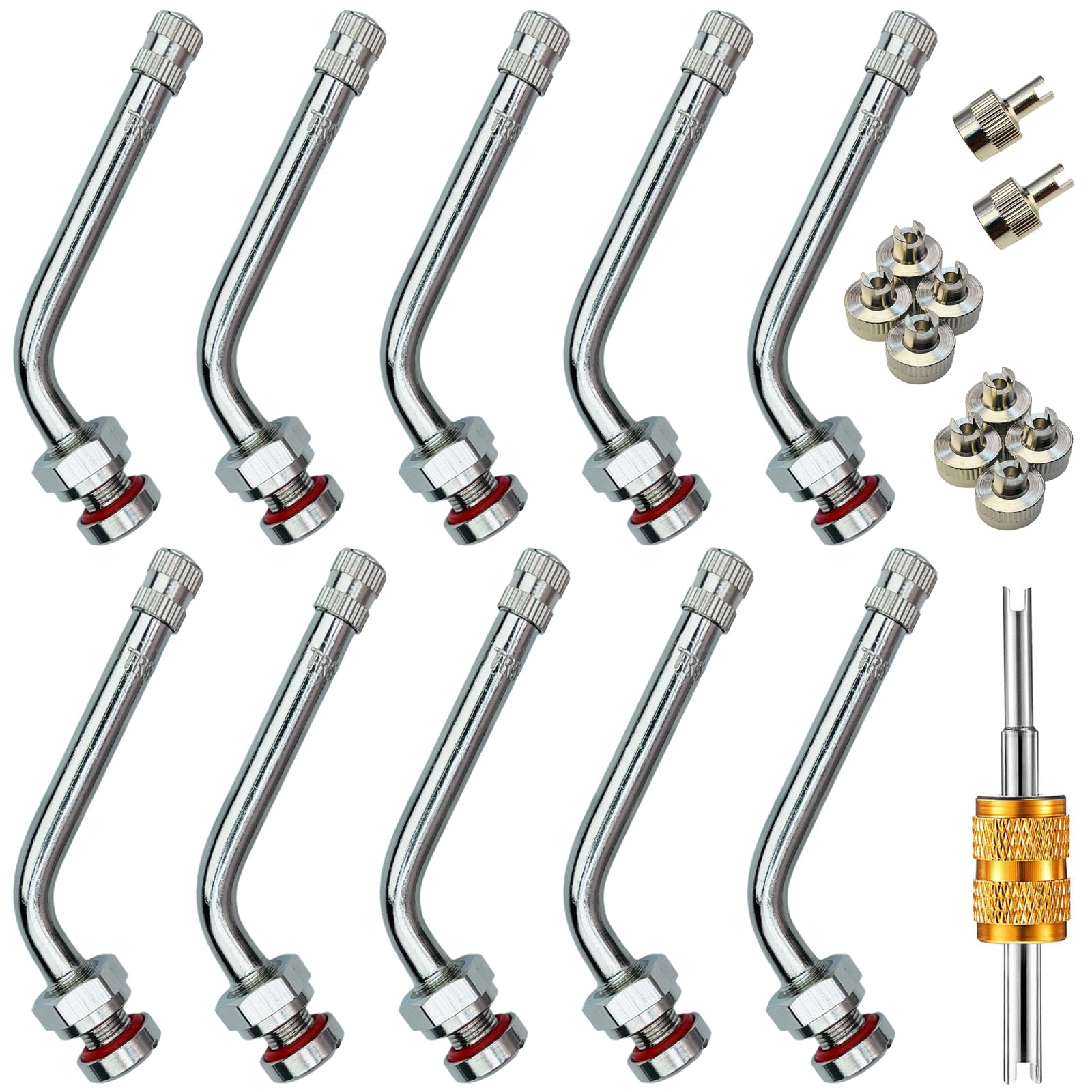 TR545D Truck Tire Valve Stems, 60 Degree Brass Valve Stems Compatible with Alcoa 22.5in 24.5in Aluminum Wheels 9.7mm Rim Hole (Pack of 10), Clamp-in Brass Valve Stem for Truck and Bus Tires